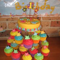 Bright Birthday Cake I had a lot of fun creating this bright birthday cake for my nephews first birthday. The cutting cake is caramel mud and the cupcakes are...