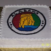 Alabama Highway Dept. Cake This is a cake I made for my Dad's office. It is a white/almond cake with buttercream icing. I put the emblem on using the piping gel...