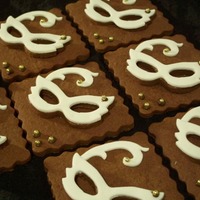 Mask Cookies Chocolate Coffee Liqueur Cookes. Used a mask cookie cutter to make cookie and fondant mask. Put the mask onto a square cookie so there...