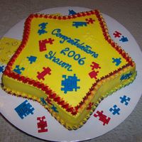 Shawn's Pre-K Puzzle Cake Was going to be an edible image, but coudn't get my printer to work, so plan "B". Puzzle pieces are fondant cut from...