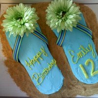 Flip Flop Summer Chocolate cake with buttercream icing, ribbon and silk flower. Graham Cracker Crumb "sand" I also made cupcakeswith blue and...