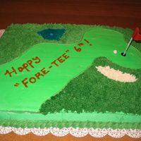 Golf Course Cake This was for my boss at work. All buttercream except water is blue writing gel and sand is shaved white chocolate, golf balls are fondant...