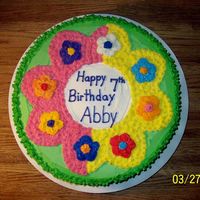 Abbys_Flower_Cake.jpg This cake was designed by the birthday girl-- 7 years old!!! she drew mw a picture and colored it in too-- how cute
