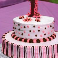 Girls First Birthday gumpaste number keepsake on top. gumpaste daisies, bc icing, royal licing stripes and polka dots