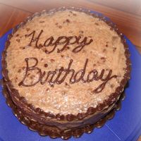 Chocolate Lovers Two layer german choc cake with pecan/coconut icing and milk chocolate icing.