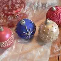 Chocolate Christmas Ornaments My 1st attempt at this. Hollow Christmas ornaments made from white chocolate, decorated with royal icing and luster dust. The inside is...