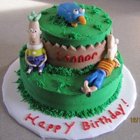 Phineas & Ferb Birthday Cake Marble cake with Vanilla buttercreme. Fondant figures. TFL!