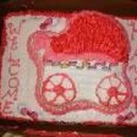 Baby Shower Cake First Attempt Bottom cake is Strawberry cake with Strawberry Mousse filling and Butercream icicng and the Top cake was WASC with Strawberry Mousse...