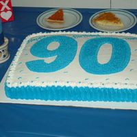 90Th Birthday Made for my great uncle's 90th birthday. Half yellow, half chocolate with buttercream icing.