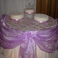 1St Wedding Cake! Last minute order from a friend for her wedding. Two 12" rounds and one 10" round mmf covered cakes. Hope she liked them!!!