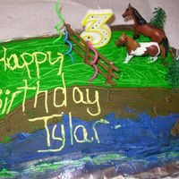 Horses For 3rd bday - BC funfetti cake with buttercreme icing and plastic figures.
