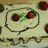 Cookout Cake this cake was BC strawberry boxed cake with butter cream icing and melted chocalate chips. i saw LisaMS's chocalate cake again.