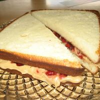 Pbj White cake with PB and cream cheese filling and grape jelly