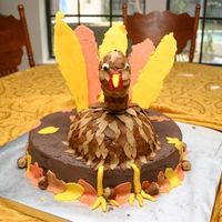 My Attempt At A Turkey the cake is pumpkin spice and with a white choc. bc, covered in choc, bc and MMF decorations, I had fun making it but see lots of room for...