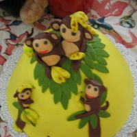 Monkey Bday Cake MMF monkeys, chocolate banana cake with pb frosting