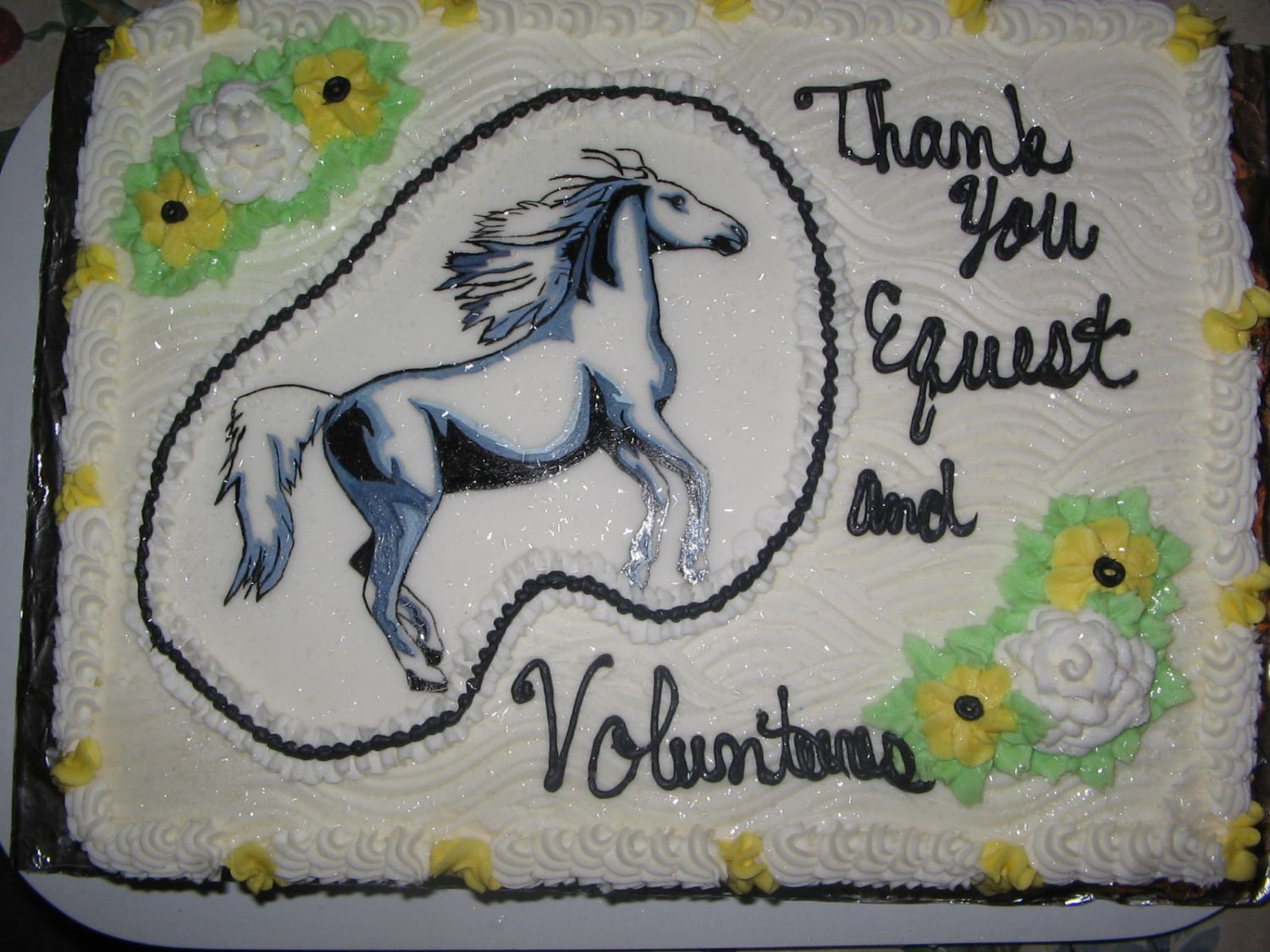 Horse Drawing 12 sheet buttercream, handpainted horse,(on thin sheet of fondant.done for a theriputic horse barn.