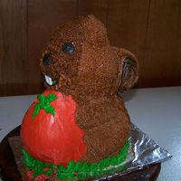 Squirrel made this squirrel from the standup rabbit pan for my neighbor. the squirrels were stealing all her tomatoes. chocolate cake with...