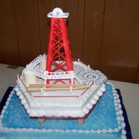 Oil Rig (Offshore) made this offshore rig for a grooms cake. bottom sheet cake is the ocean. hexagon shaped pan was used for the rig platform. rig derrick &...
