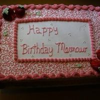 Pink Lace & Strawberries Strawberry cake w/strawberry filling. BC icing & decorations. Empty space left for candles (90th birthday).