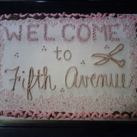 Hair Salon 1/2 sheet Dreamscicle flavor w/buttercream design & drizzled chocolate on sides. Done for my S-I-L's grand opening of her hair...