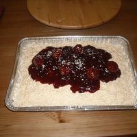 Speghetti And Meatballs Cake Red velvet with buttercream icing. Stawberry jam for sauce and Ferrero Roche candies for meatballs. Parmesan cheese, grated white chocolate...