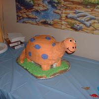 3D Dinosaur The neck, head and tail were made from rice krispie treats, and the base of the cake is a styrofoam board, with styrofoam eggs glued on for...