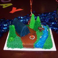 Camping Cake Tent cake with fondant, trees are icecream sugar cones and buttercream , this was a last minute order and lots of fun to do!!