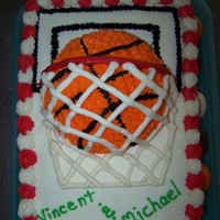 Basketball A qucksheet cake with a half ball pan. All done in buttercream for my nephews who love the game!!