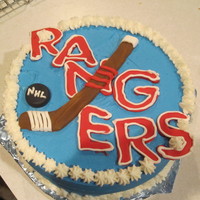 Rangers Hockey My daughter asked for a cake for her teacher (who is a hockey fan) at 10:30 at night! So I baked and then threw this togehter in about 15...