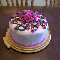 Birthday Cake Birthday cake with faux fondant (Viva technique) and buttercream roses