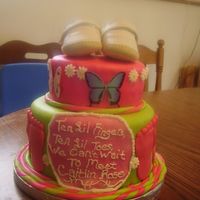 Ten Lil Toes Cake Fondant coverd cake.... Seems crooked but really is not. I am horrible at taking pictures of my own cakes. Anyway tope layer filled with...