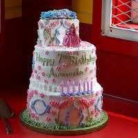 Barbie Princess Birthday Cake 10" yellow butter cake with buttercream filling, 8" milk chocolate cake with cookies & cream filling, one-half 6" yellow...