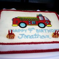 Firetruck Cake Butter cake with vanilla buttercream frosting and edible image firetruck. Made for my nephew's 4th birthday... he loved it!