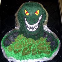 Dinosaur Cake This is done using the Wilton t-rex cake pan, the cake is vanilla and the icing is all buttercream.