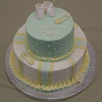 Baby Shower Stripes I like to call this ode to SugarShack...as many of her cakes inspired this cake.10 and 6 inch buttercream cakes with fondant accents....