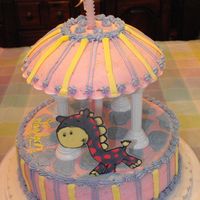 Carousel The top cake is a 8" round, the bottom was a 10". The giraffe was color flow