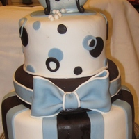 Boy Baby Shower Cake WASC with cherry balsamic black pepper syrup, chocolate ganache filling and fondant. Tub and baby GP. TFL!