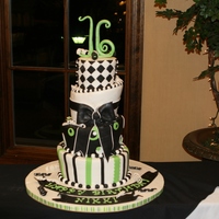 Sweet 16 Cake 12, 10, 8 and 6 inch topsy turvy cake. Followed instructions from Sugar shack and it worked great! This ws my first TT cake. The hardest...