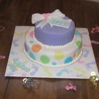 Baby Shower Cake(My First) This was done to match the invite, all done in fondant, this is my first all fondant baby shower cake