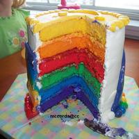 Rainbows And Sunshine Made this cake for my granddaughter's 2nd birthday. 6 inch round white cakes colored with gel food colors. I also colored the...