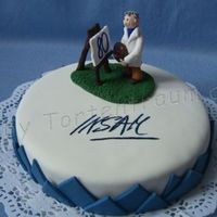 80Th Birthday From An Artist Cake covered in sugarpaste. The Artist are polymer clay.