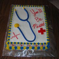 Farewell Cake Chocolate cake with buttercream icing and fondant accents. A farewell cake for our peciatric surgeon.