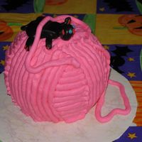 Ball Of Yarn Ball cake, buttercream, fondant cat. Made for Mother-in-law's birthday. She like it.