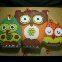 Trio Of Owls This was made for a baby shower. This matches the invitations, which also matches the baby room decor. I really loved making this cake. So...