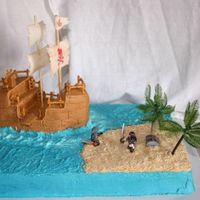 Ahoy Matey's Pick up some great ideas from this site, everyone hear is great. ThanksVanilla cake with BC and MMF. Pirates and chest are a lego toy, Palm...