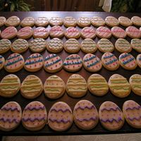 Easter Egg Cookies A few other cookies I did for easter. Sugar cookies w/ poured icing and RI designs. Some have sugar crystal sprinkled on them.
