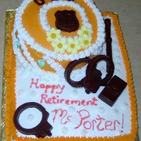 Retirement Cake For A Co This is a sheet cake fill with barvarin creme and the round cake has pineapple filling. It's iced in BC and the rest is made out of...