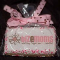 Photo Logo Cookie1 Business card sized sugar cookie, MMF/RBC combo icing, edible image, sprinkle border. Bagged and tied with fabric ribbon