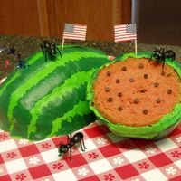 Watermelon Cake I baked the cakes using the Pampered Chef 8-cup and 4-cup meas. bowls, divided the large cake in halves and put together, left the small...