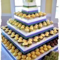 Another Cuppie Wedding Cake This cake consisted of 5 different flavors and the colors were amethyst, green and yellow. Tfl!!!